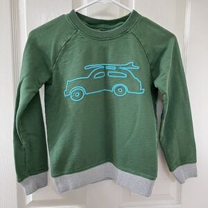 Mini Boden Green Woody Car Wagon Surfboard Applique Sweatshirt Boys Size 7-8